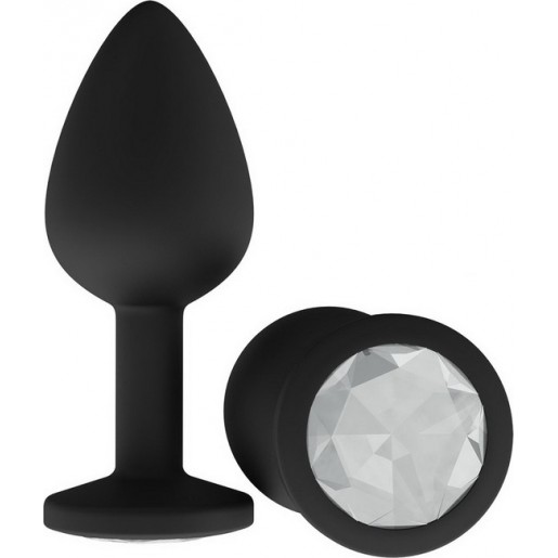 Средняя черная пробка с прозрачным кристаллом ONJOY Silicone Collection