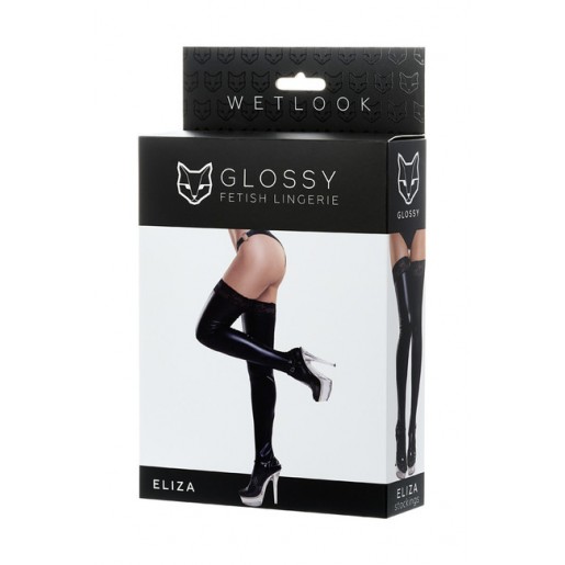 Чулки Glossy Eliza из материала Wetlook со вставкой из кружева S (42)